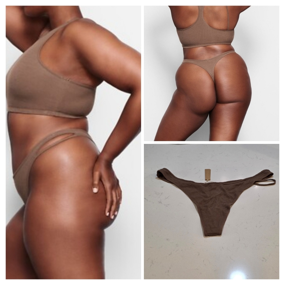 SKIMS Soft Lounge Cut Out Thong OXIDE 3X NWT